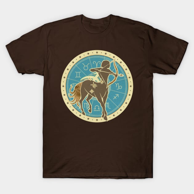 Vintage Sagittarius Zodiac Art T-Shirt by Nartissima